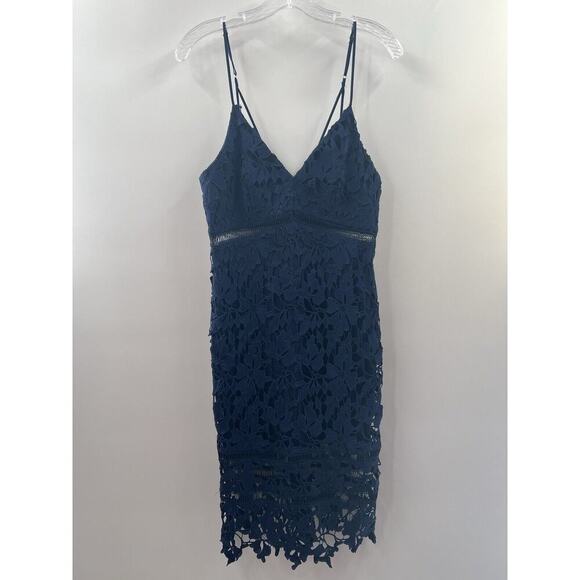 ASTR The Label Women’s Navy Blue Lace Bodycon Dress Back Zip Adjustable Strap M - Picture 1 of 13